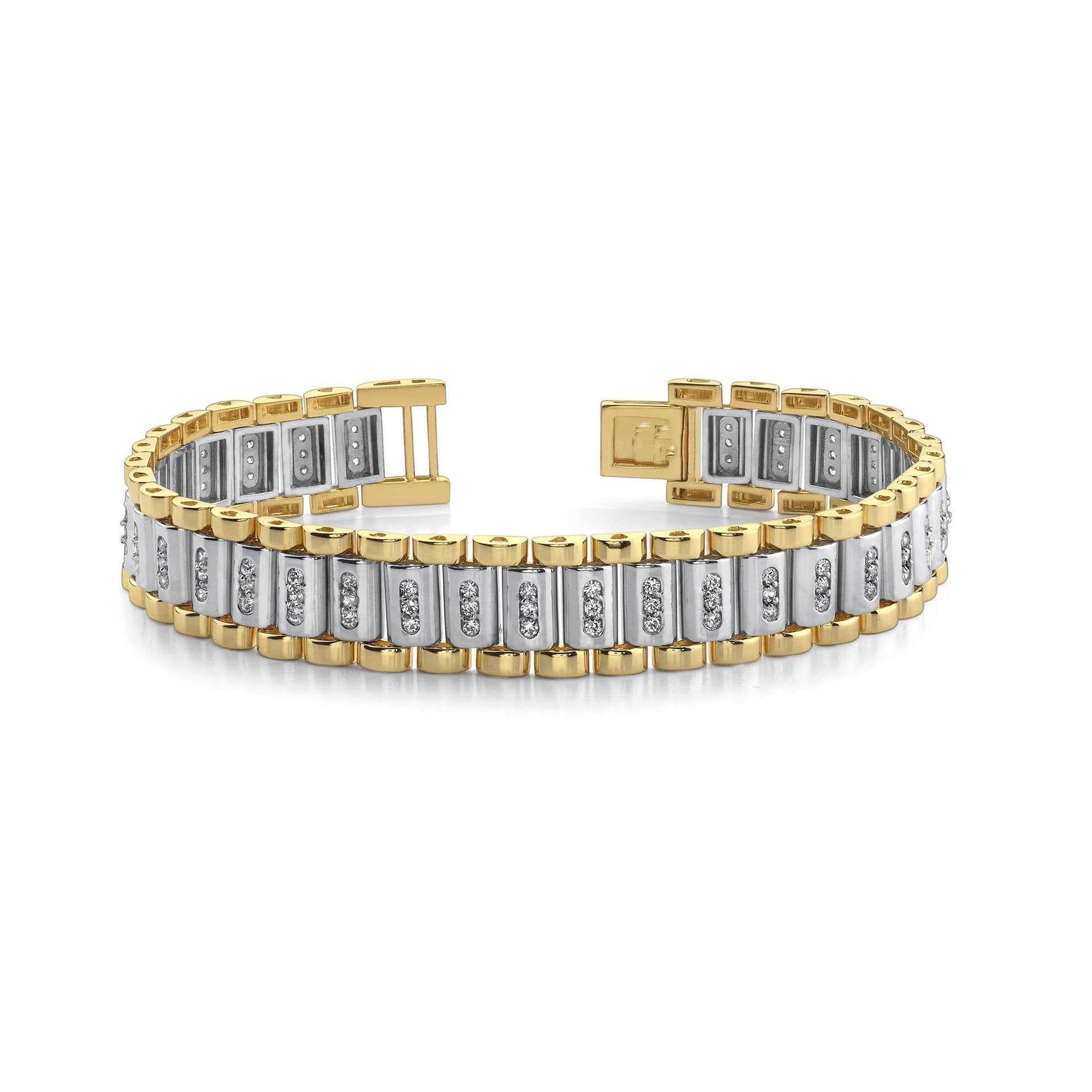 Round Pave Set Men Véritable Diamond Bracelet Two Tone Gold 14K 5 Carats