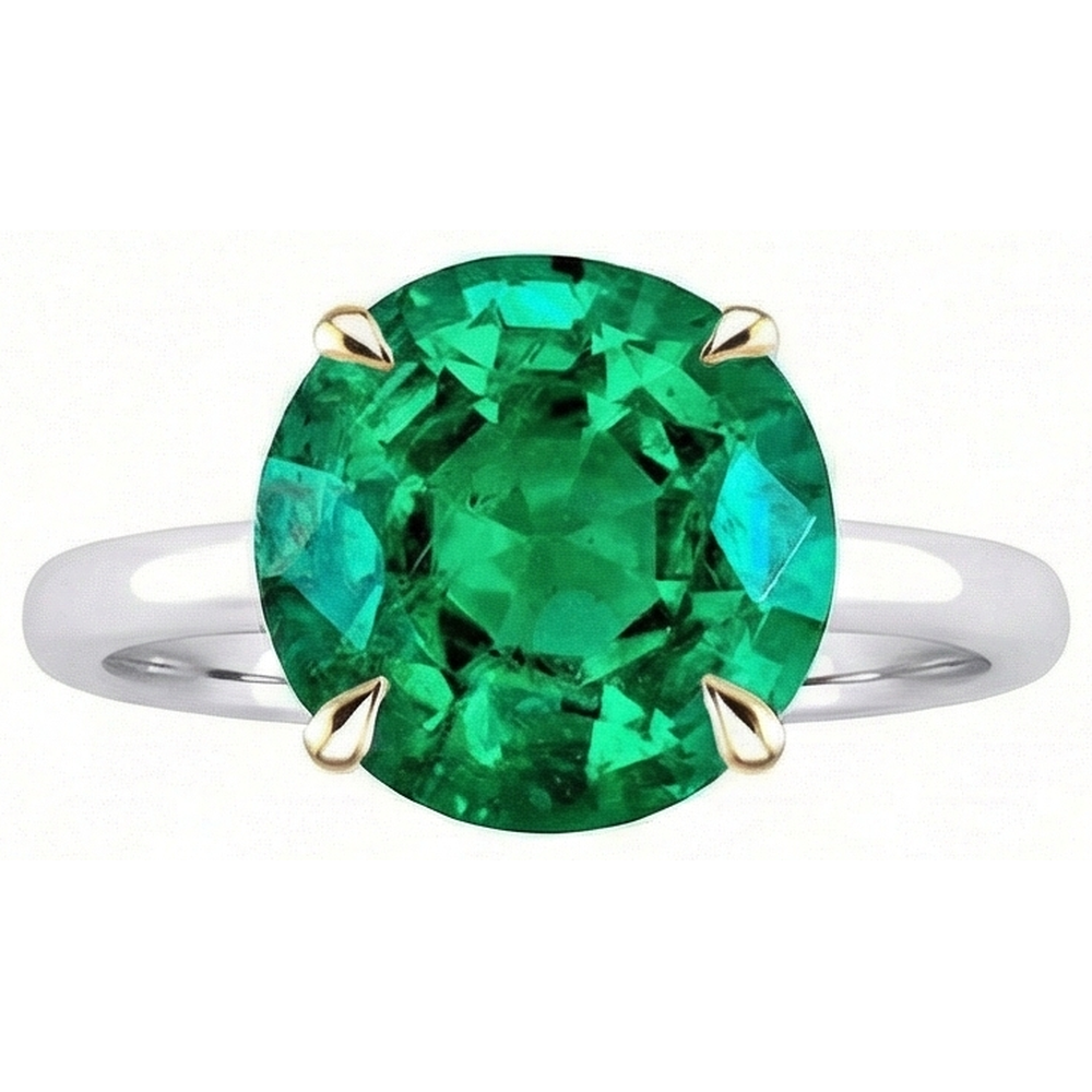 Bague Pierre Précieuse Or 14K Bicolore avec Émeraude – vue de côté