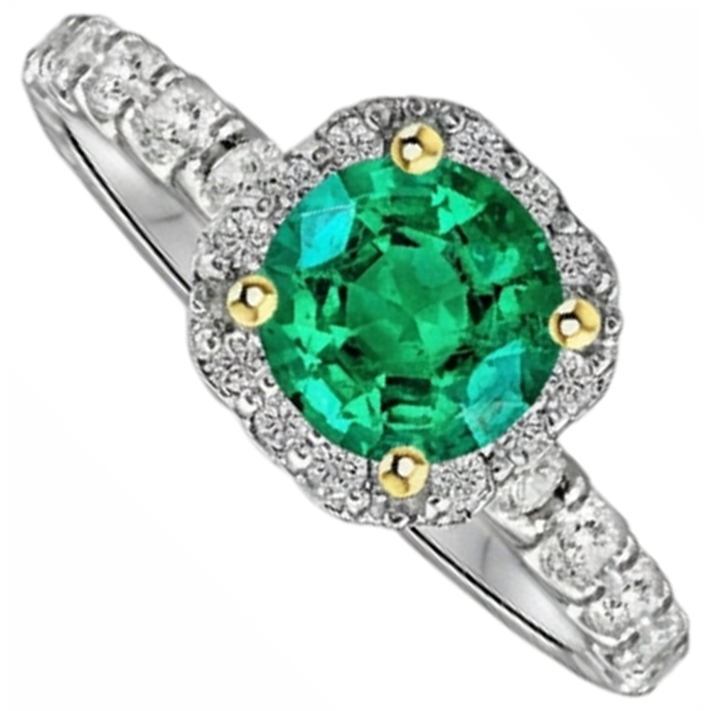 Émeraude Taille Brillant Bague Pierre Précieuse en Or Deux Tons 14 Carats – vue de face