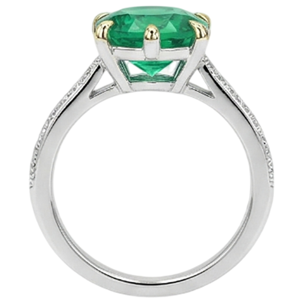 Émeraude Bague avec Gemme 3-carats Or 14K Bicolore – vue arrière