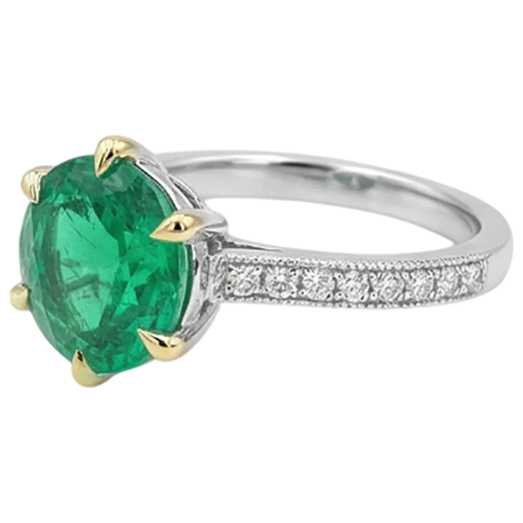 Bague avec Gemme Or 14K Bicolore avec Émeraude – vue de dessus