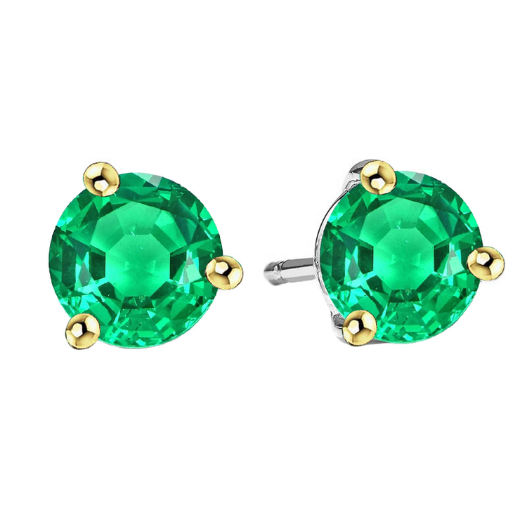 Émeraude Colombienne Taille Brillant Gemstone Earring en Or 14K Bicolore – vue principale