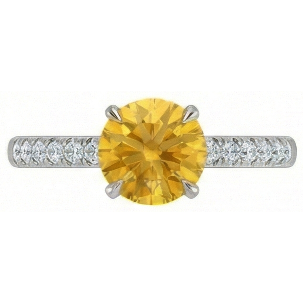 Round Yellow Sapphire Diamond Wedding Ring 3.50 Carats White Gold 14K