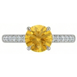 Round Yellow Sapphire Diamond Wedding Ring 3.50 Carats White Gold 14K