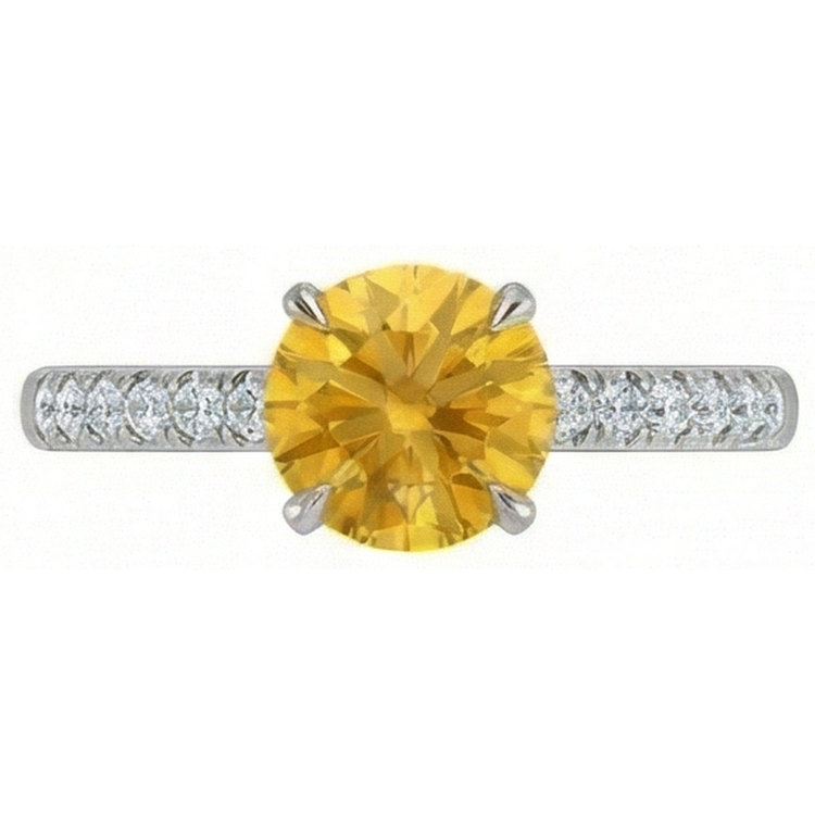 Round Yellow Sapphire Diamond Wedding Ring 3.50 Carats White Gold 14K