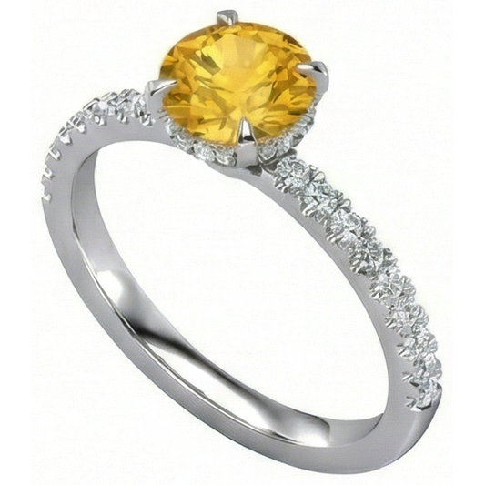 Round Yellow Sapphire Diamond Wedding Ring 3.50 Carats White Gold 14K