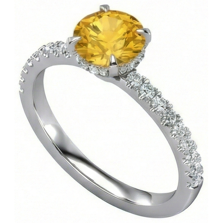 Round Yellow Sapphire Diamond Wedding Ring 3.50 Carats White Gold 14K