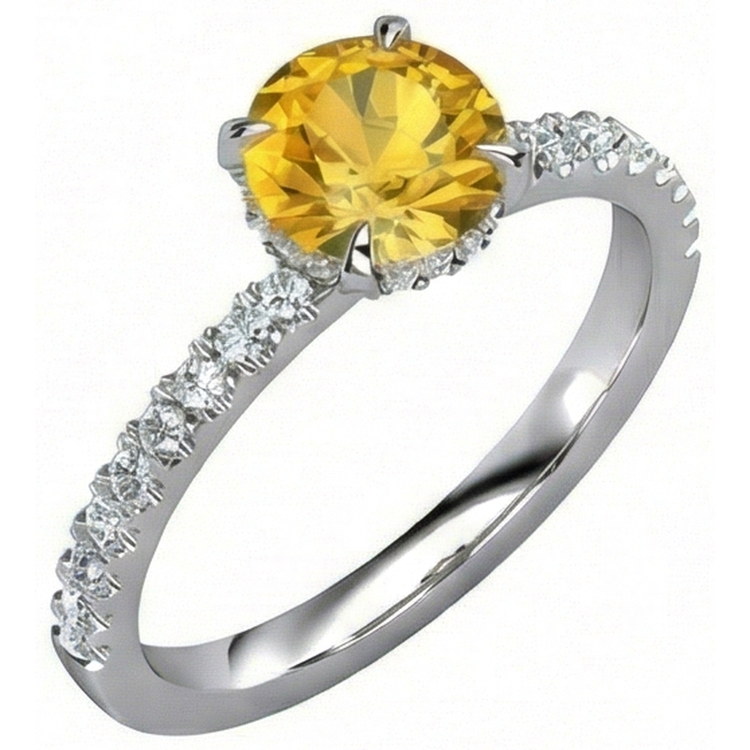 Round Yellow Sapphire Diamond Wedding Ring 3.50 Carats White Gold 14K