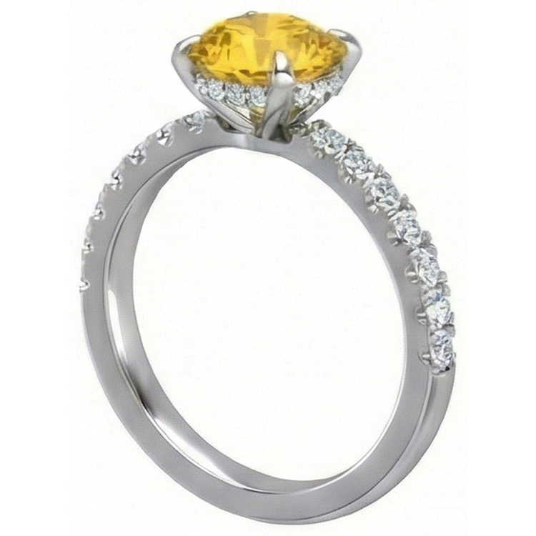 Round Yellow Sapphire Diamond Wedding Ring 3.50 Carats White Gold 14K