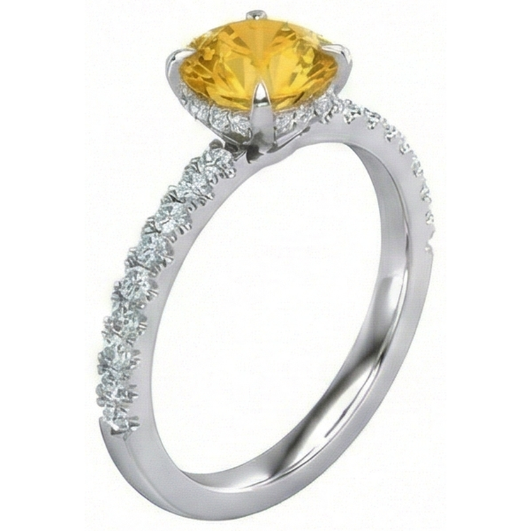 Round Yellow Sapphire Diamond Wedding Ring 3.50 Carats White Gold 14K