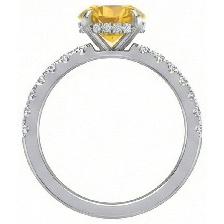 Round Yellow Sapphire Diamond Wedding Ring 3.50 Carats White Gold 14K