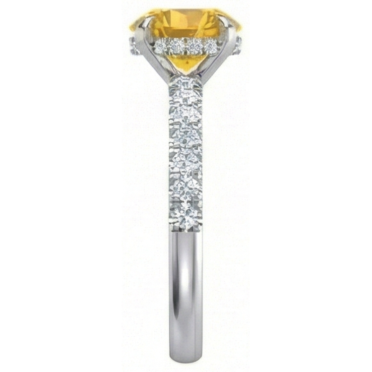 Round Yellow Sapphire Diamond Wedding Ring 3.50 Carats White Gold 14K