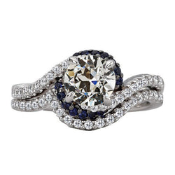 Coussin Antique Diamant Bague Sertie Halo en Or Blanc 14 Carats