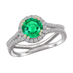Rayonnant Bague Pierre Précieuse avec Émeraude Fine Tige Fendue