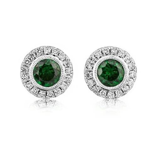 Taille Brillant Émeraude Colombienne bague en Or Blanc 14 Carats – vue principale