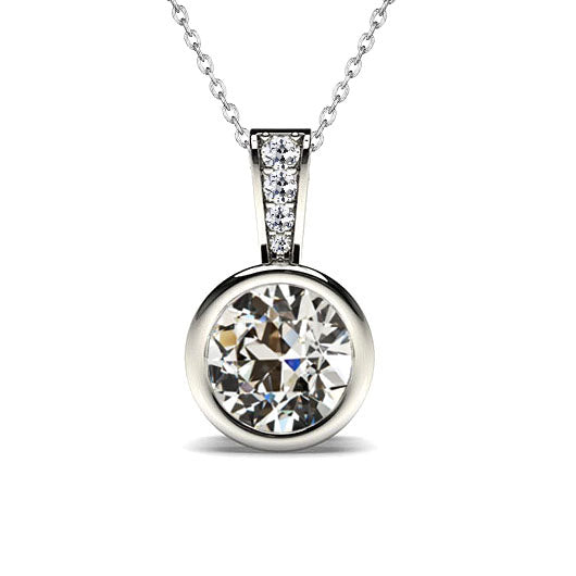 Pendentif Or Blanc 14 Carats avec Diamant Fin – vue principale