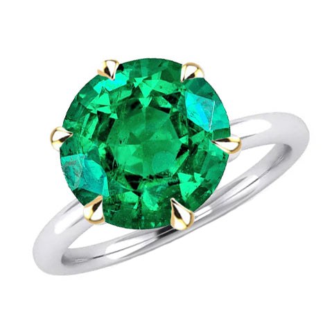 Bague Pierre Précieuse Or 14K Bicolore avec Émeraude Fine – vue principale