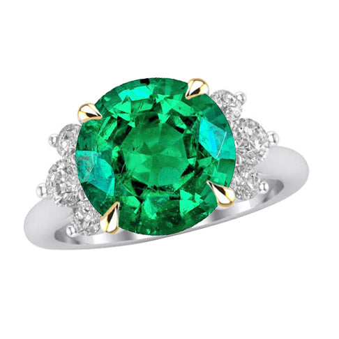 Émeraude Fine Taille Brillant Bague avec Gemme en Or Bicolore 14 Carats – vue principale