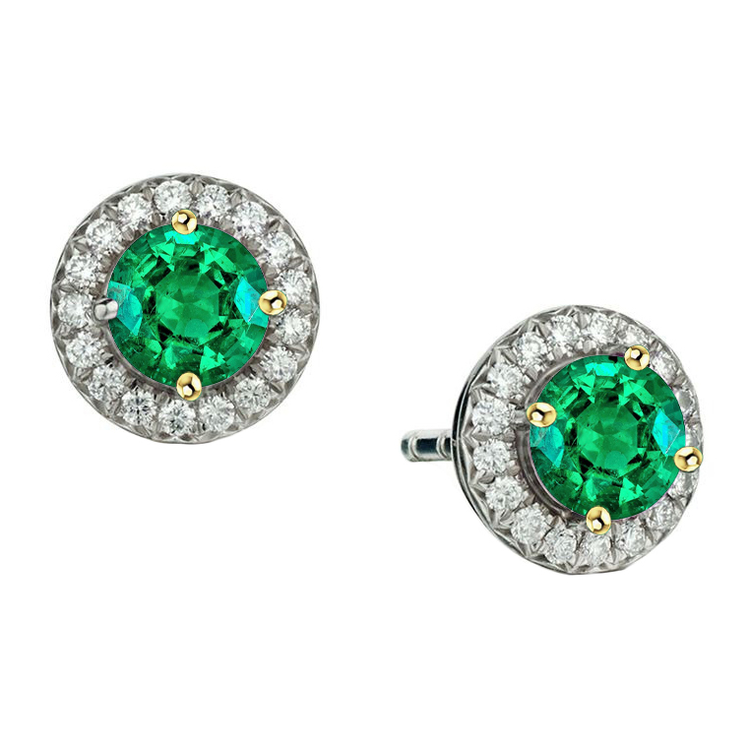 Gemstone Earring Or Deux Tons 14 Carats avec Émeraude Colombienne – vue principale