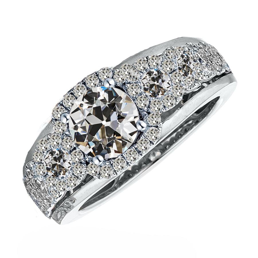 Brillant Bague de Fiançailles Halo 2-carats Or 14K Blanc – vue principale