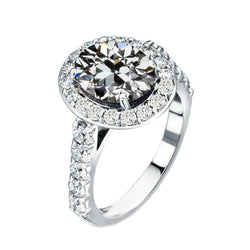Coussin Antique Brillant Bague Halo en Or 14K Blanc – 3,50 carats