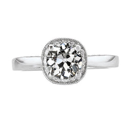 Fin Coussin Antique Diamant Fin Bague de Fiançailles Halo – 1,50