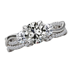 Diamant Bague Solitaire avec Accents fait main 3 carats
