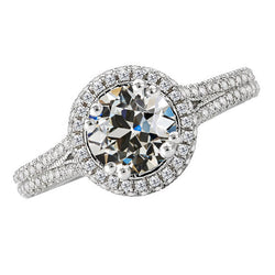 Coussin Antique Diamant Fin Bague de Fiançailles Halo en Or