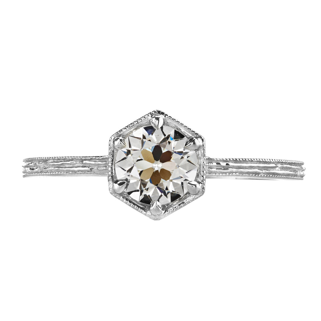 Taille Old Mine Diamant Fin bague en Or Blanc 14 Carats – vue principale