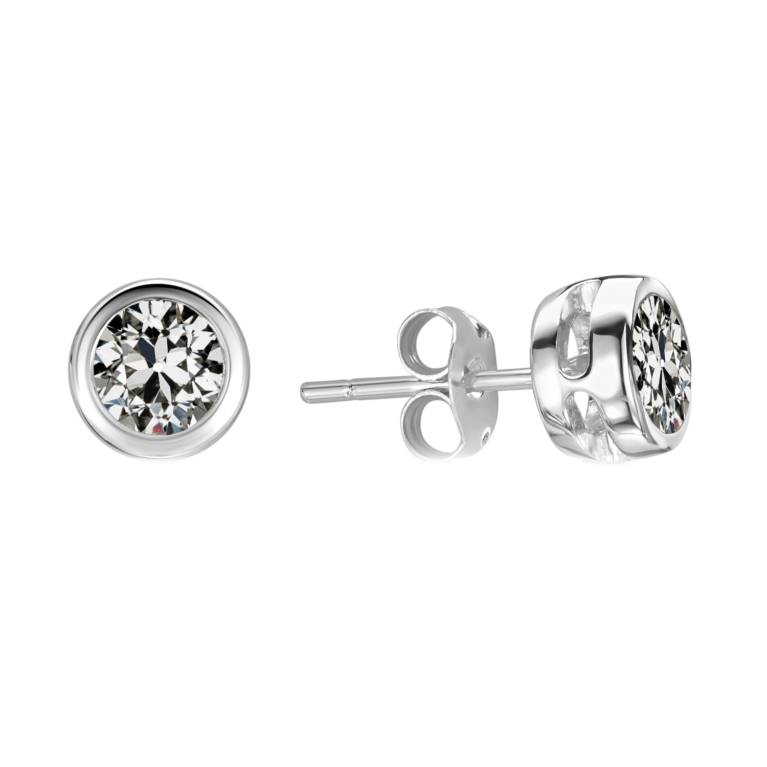 Diamant Fin Coussin Antique Pendants d'Oreilles en Or 14K Blanc – vue principale