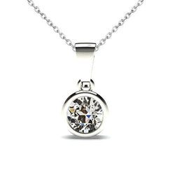 Serti Clos Collier Pendentif – Diamant Fin 1 carats Or 14K Blanc