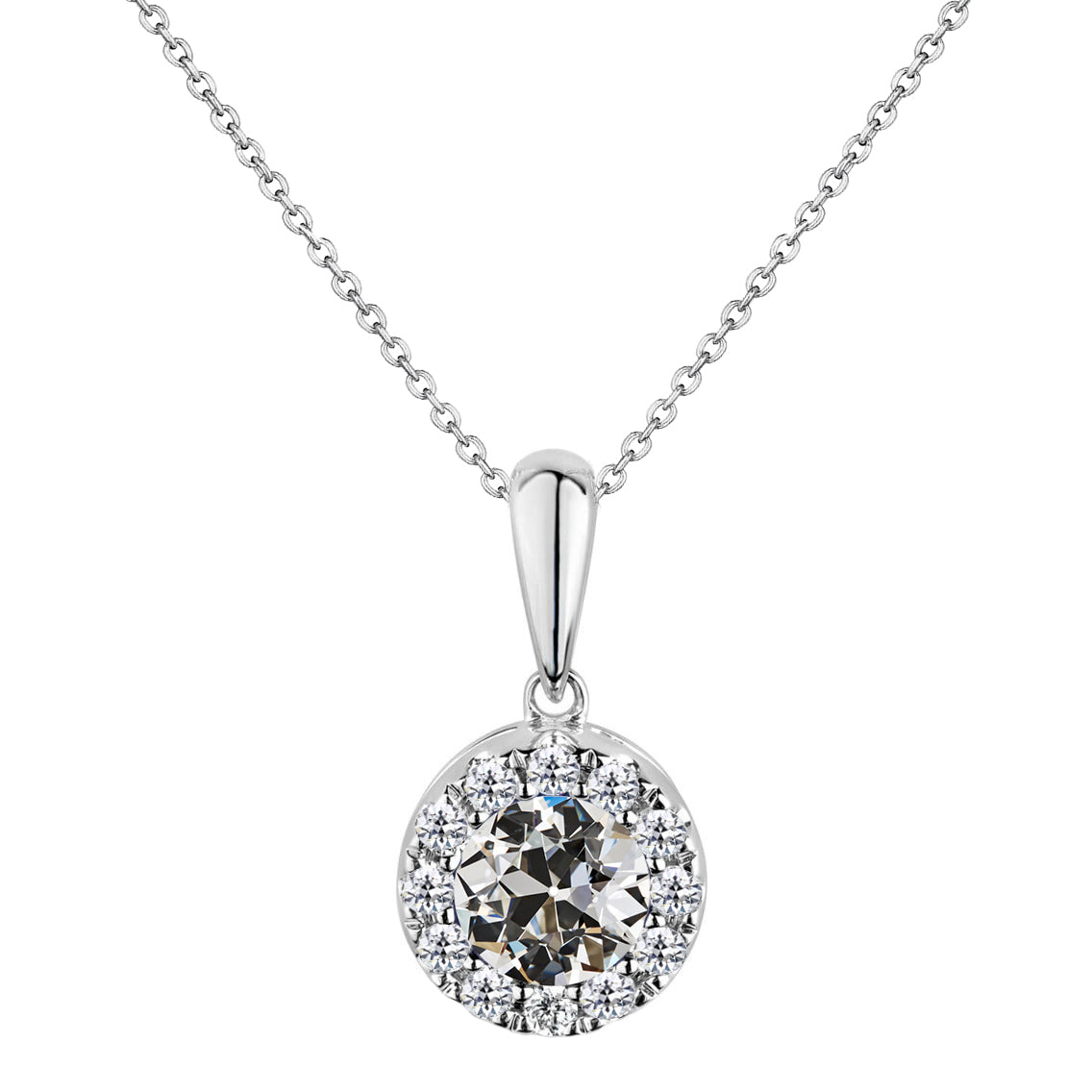 Diamant Coussin Antique Pendentif en Or 14K Blanc – vue principale