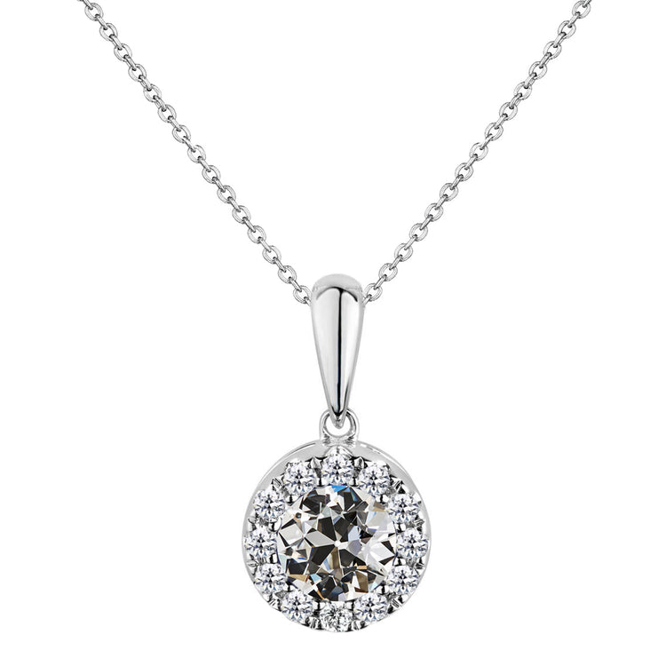 Diamant Coussin Antique Pendentif en Or 14K Blanc – vue principale
