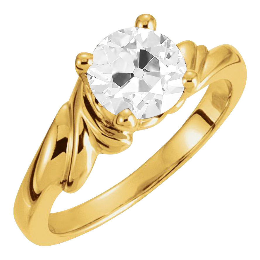 Diamant Fin Coussin Antique Bague Mono-Pierre en Or 14K Jaune – vue principale