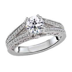 Bague Solitaire avec Accents Or Blanc 14 Carats – Diamant Fin