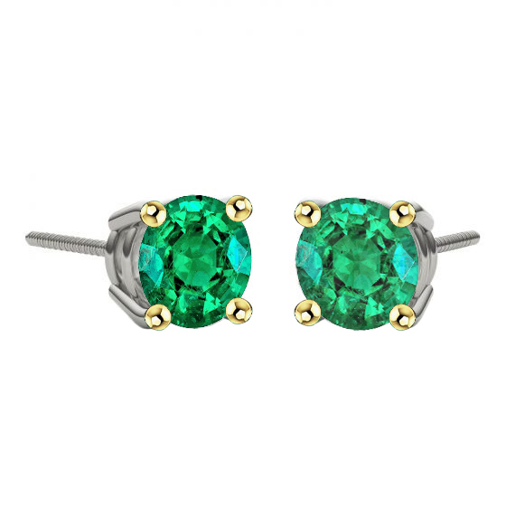 Gemstone Earring Or Deux Tons 14 Carats avec Émeraude Colombienne – vue principale