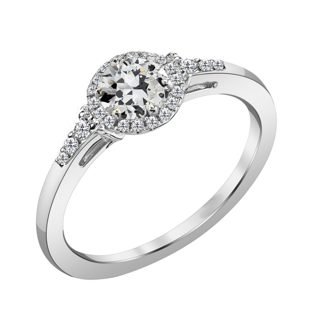 Brillant Coussin Antique Bague Sertie Halo en Or Blanc 14 Carats – vue principale