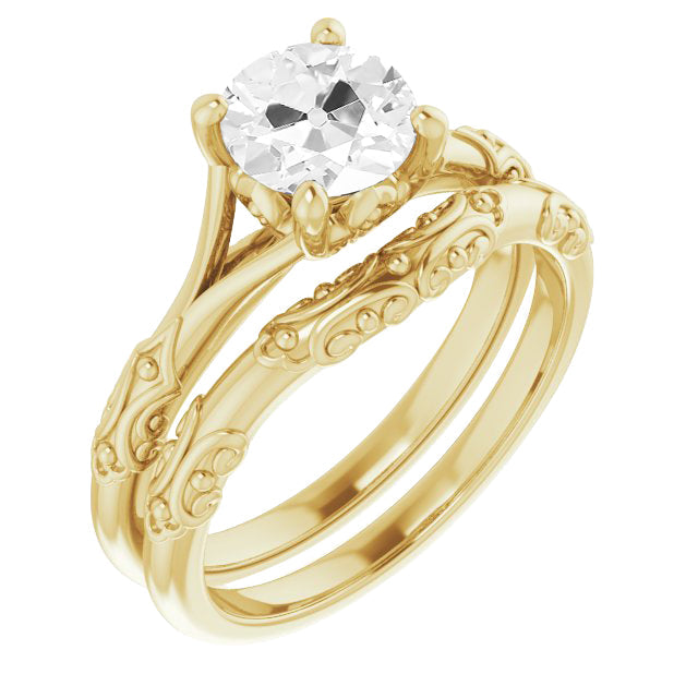 Taille Old Mine Brillant bague en Or Jaune 14 Carats – vue principale