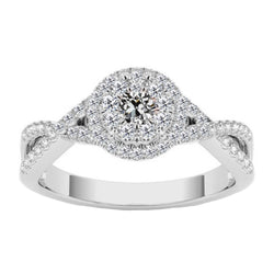 Brillant Bague Halo de luxe – 1 carats Or Blanc 14 Carats