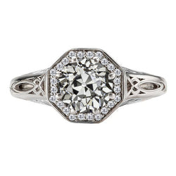 Brillant Antique Bague Sertie Halo – 3 carats en Or Blanc 14
