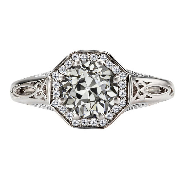 Bague Sertie Halo Or Blanc 14 Carats avec Brillant – vue principale