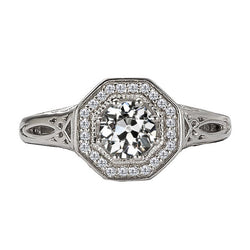 Vintage Bague Halo – Diamant Fin 2 carats Or 14K Blanc