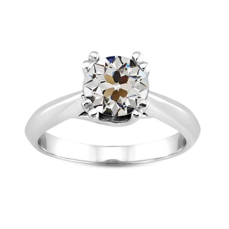 Diamant Coussin Antique Bague Mono-Pierre en Or 14K Blanc – vue principale