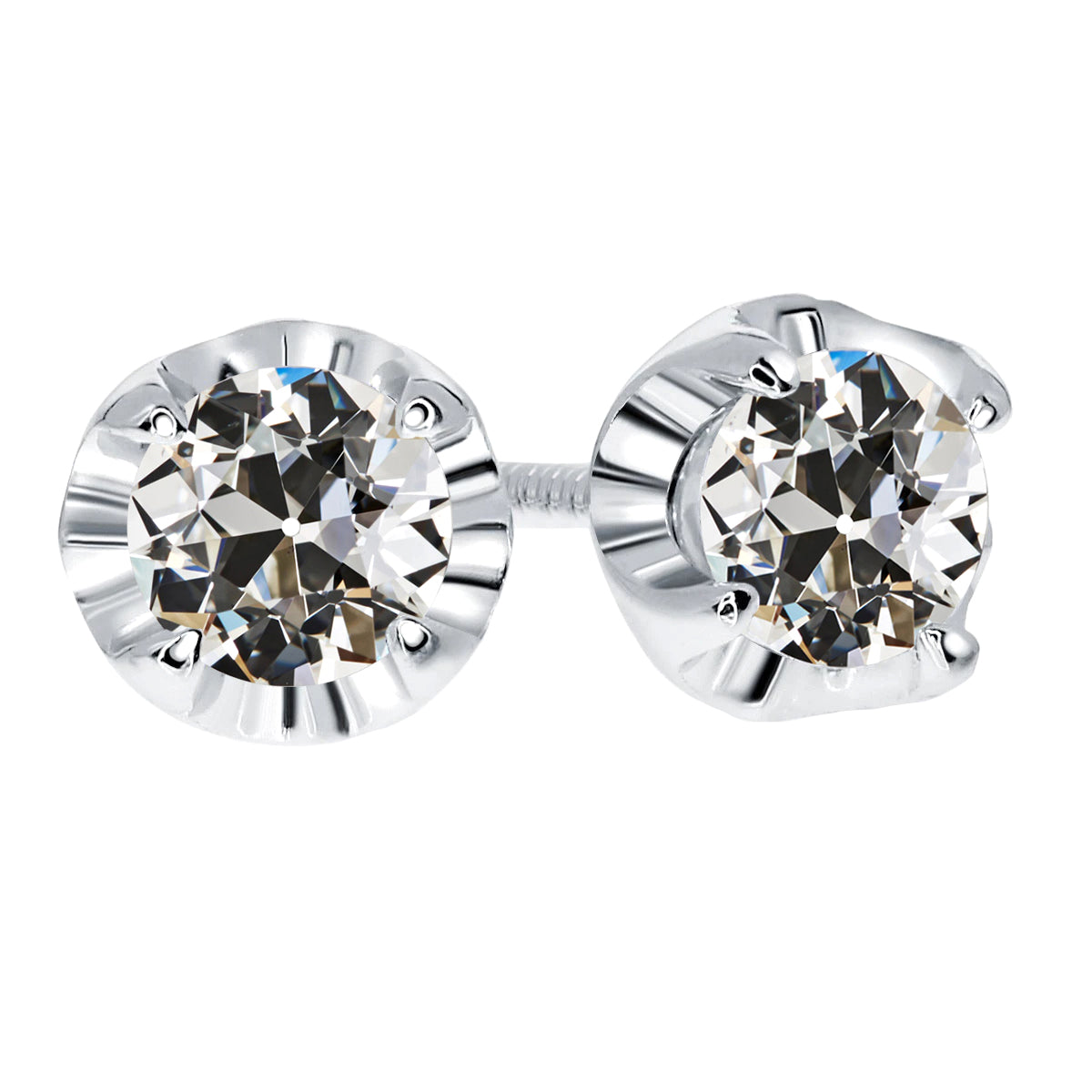 Diamant Taille Old Mine Pendants d'Oreilles en Or 14K Blanc – vue principale