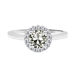 Or Blanc 14 Carats Taille Old Mine Diamant Fin Bague Sertie Halo