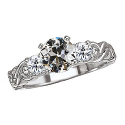 Or 14K Blanc Coussin Antique Diamant Anniversary Ring 2 carats