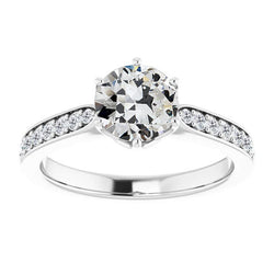 Diamant Fin Bague Solitaire avec Accents – Or Blanc 14 Carats