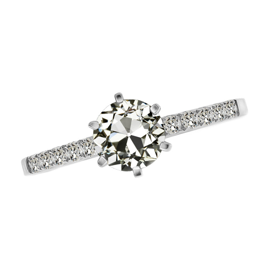 Brillant Taille Old Mine Bague Mono-Pierre en Or 14K Blanc – vue principale