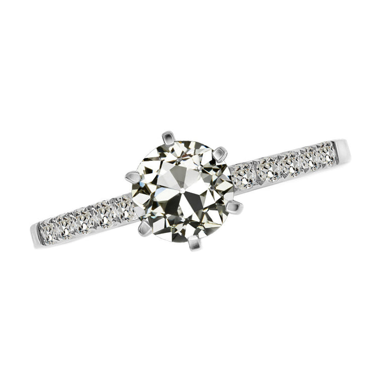 Brillant Taille Old Mine Bague Mono-Pierre en Or 14K Blanc – vue principale