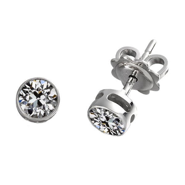 Diamant Fin Coussin Antique Puces d'Oreilles en Or Blanc 14 Carats – vue principale
